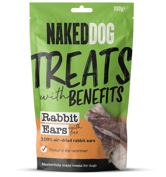 Naked Dog TREATS WITH BENEFITS 100g - Rabbit Ears with Fur (Case of 6)