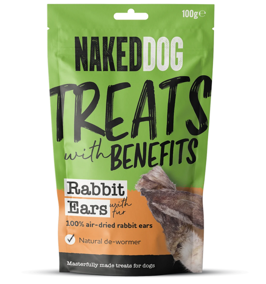 Naked Dog TREATS WITH BENEFITS 100g - 1x Rabbit Ears with Fur